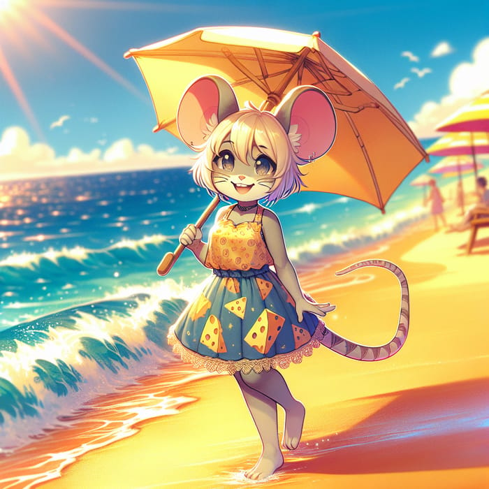 Anime Mouse Girl at Beach: Colorful & Vibrant Scene