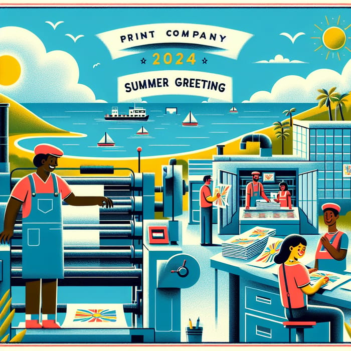 2024 Print Company Summer Greetings: Charming Scene with Diverse Workers