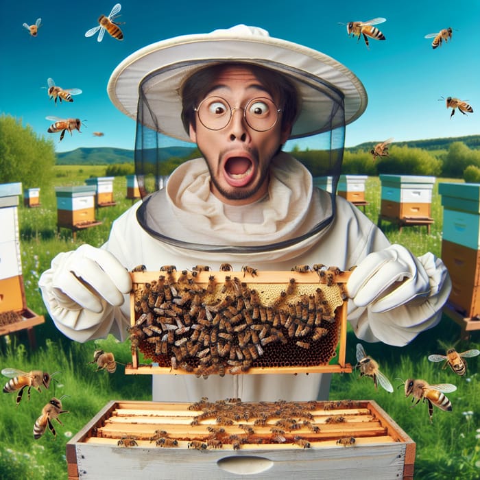 Funny Beekeeper with Bees