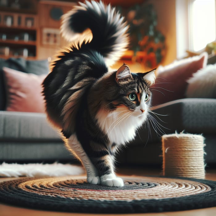 Beautiful Black and White Cat in Stylish Living Room