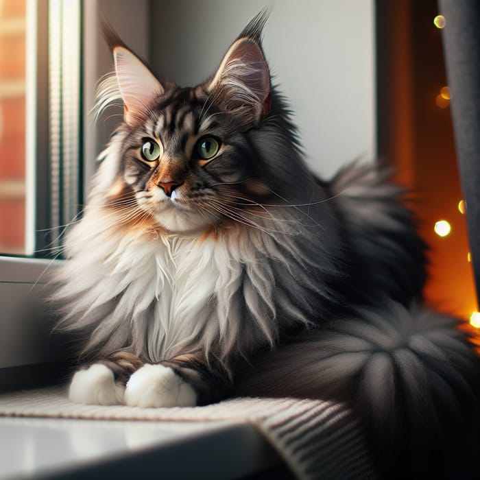 Majestic Maine Coon Cat Gazing Out Window