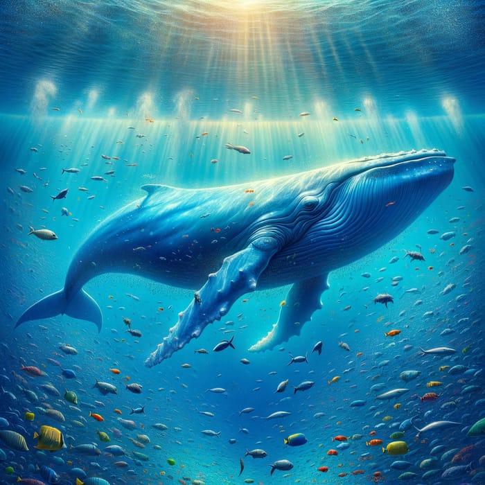 Blue Whale Swimming in Ocean Depths