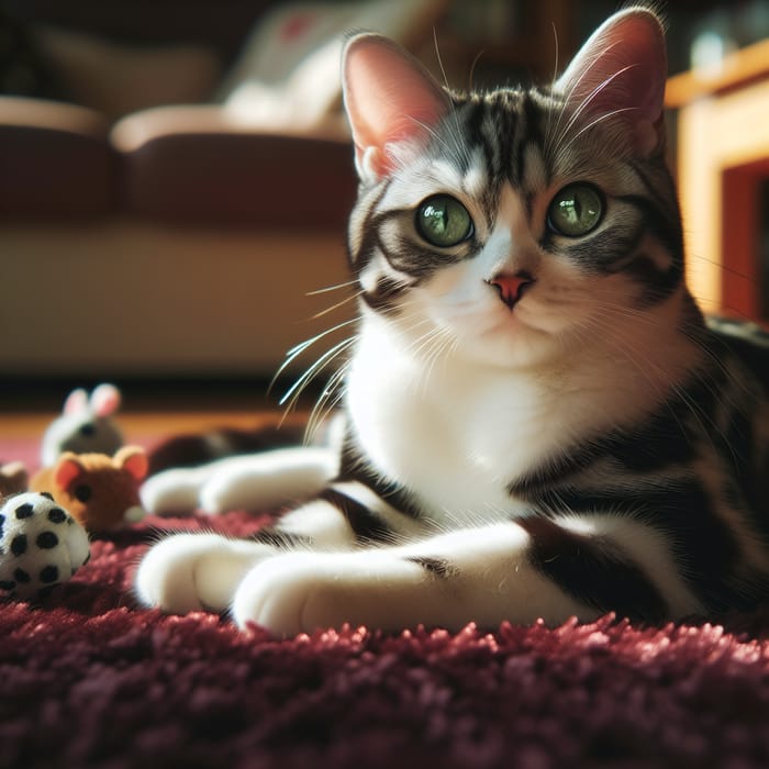 Adorable Gato lounging on Maroon Rug