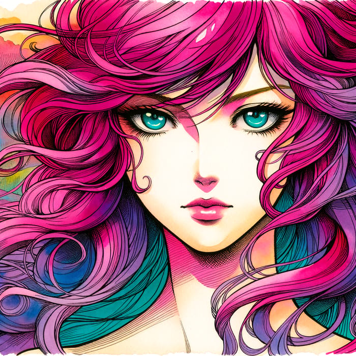 Anime-Inspired Art featuring Vibrant Magenta Hair and Turquoise Eyes