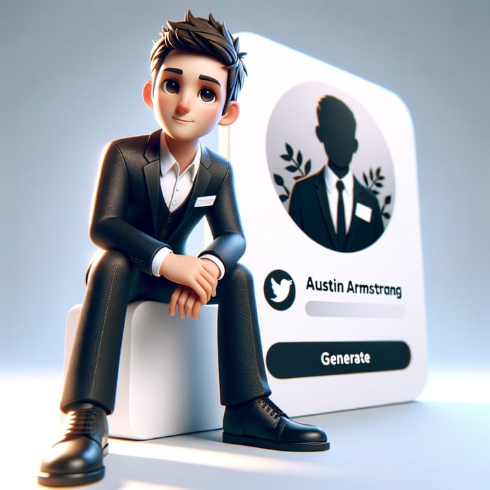 Unique 3D Illustration: Austin Armstrong Sitting on Instagram Logo