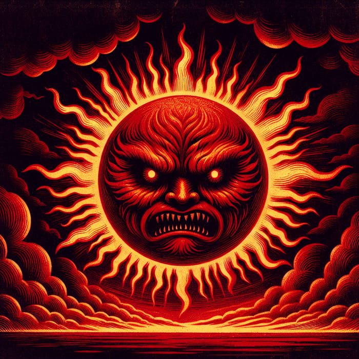 Menacing Angry Sun Illustration | Fierce Radiating Rays
