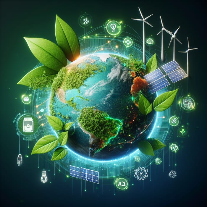 Sustainable Future: AI-Powered Green Globe & Energy Symbols