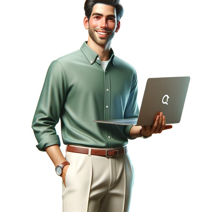 3D Cutout Illustration of Friendly Online Guide with Laptop