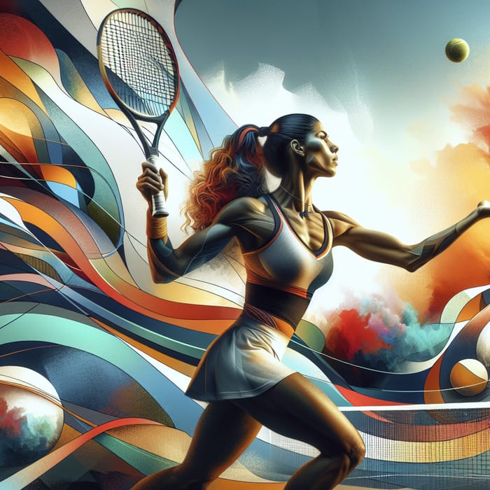 Hispanic Woman Tennis Player - Abstract Serve in Golden Light