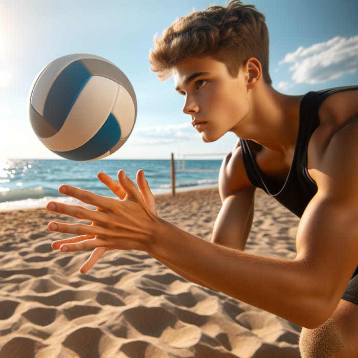 Boy Playing Volleyball with Intensity | Dynamic Volleyball Action
