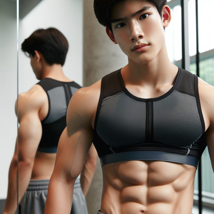 Boy with Eight-Pack Abs - Fit Asian Teenager, Gym Ready, AI Art Generator
