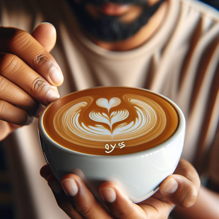 Barista Creating QYS Latte Art | Vibrant Contrast Close-Up View
