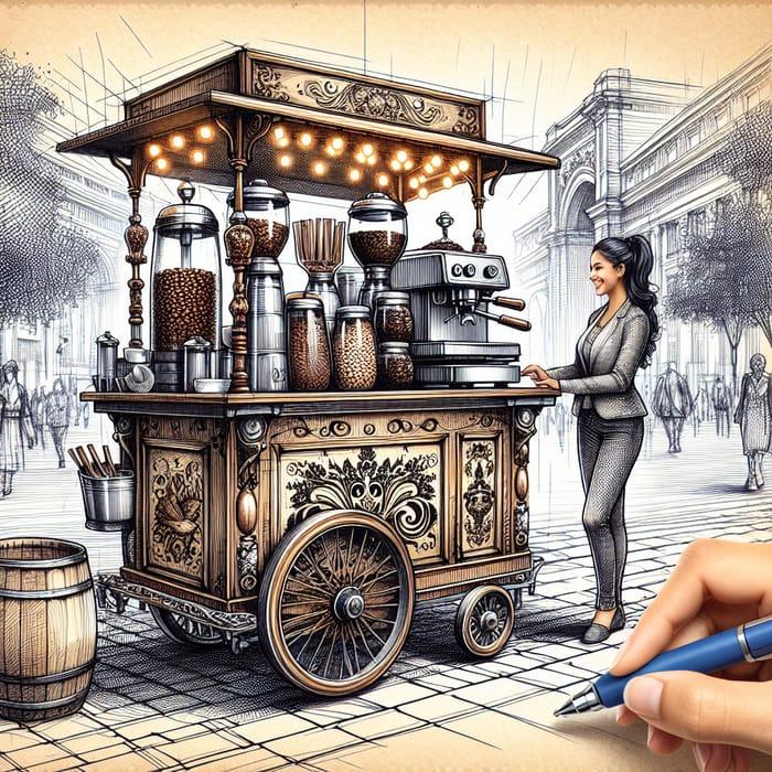 Rustic Coffee Cart Sketch for Warp Design