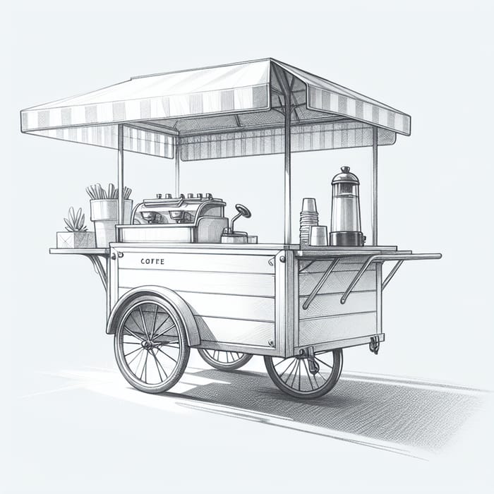 Charming Coffee Cart Sketch: Minimalist Design for Mobility & Simplicity