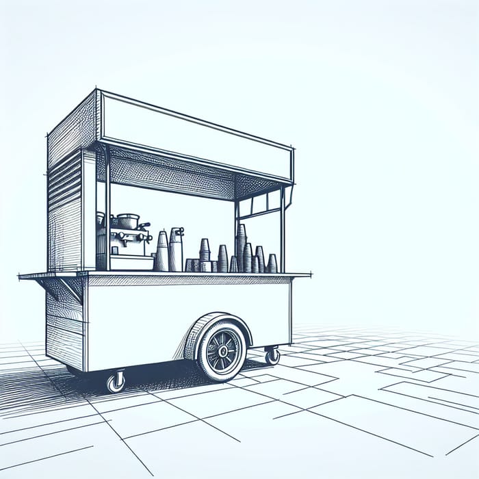 Minimalist Coffee Cart Sketch | Large, Clean Lines, Front View