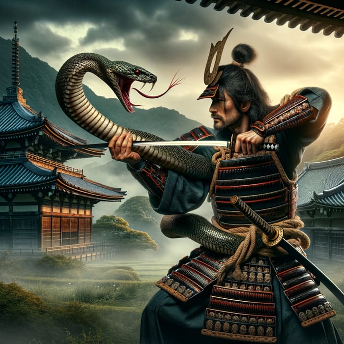 Samurai Warrior Battles Serpent in Japan