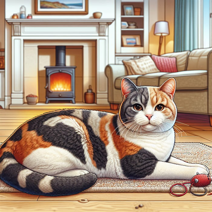 Detailed Image of a House Cat Lounging Lazily - Cozy Living Room Setting