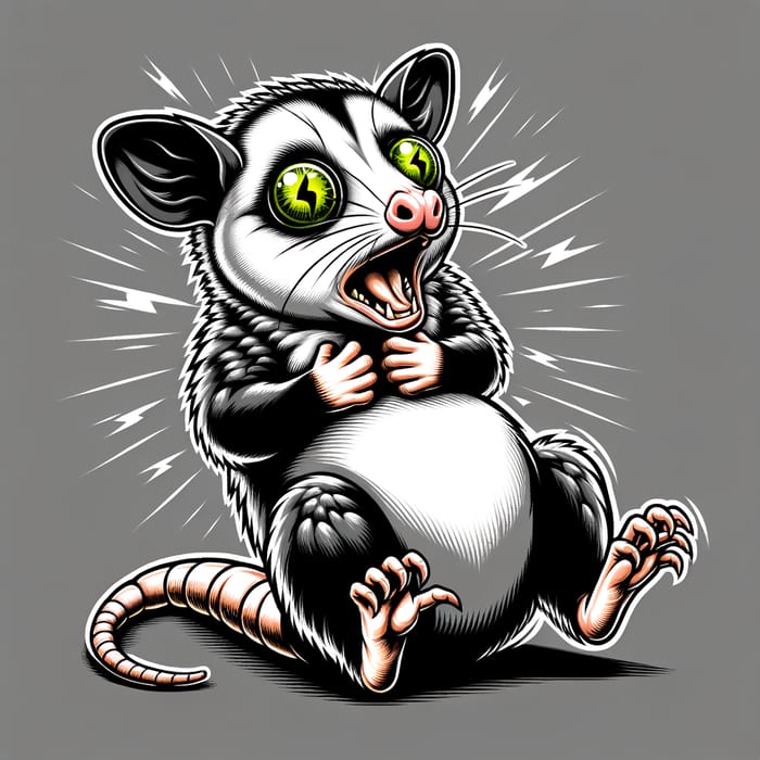 Dramatic Possum Caricature | Energy Drink Overdose Illustration