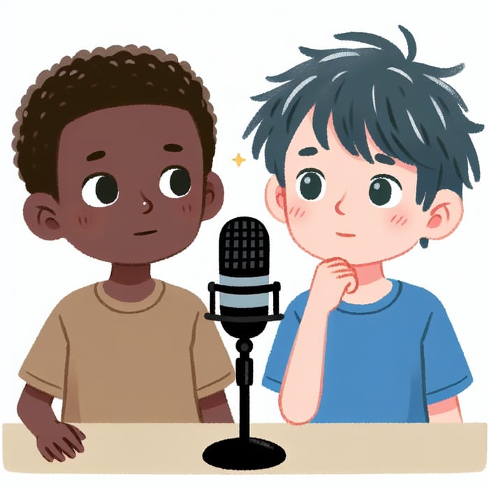 Two Boys Looking at Microphone | Diverse Representation