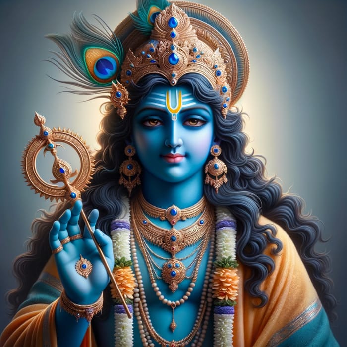 Lord Krishna with Sudarshan Chakra: Divine Blue-Colored Figure