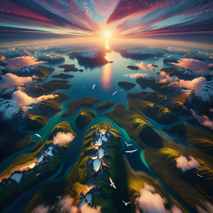 Dramatic Earth Landscape: Majestic Mountains and Sunset Reflections