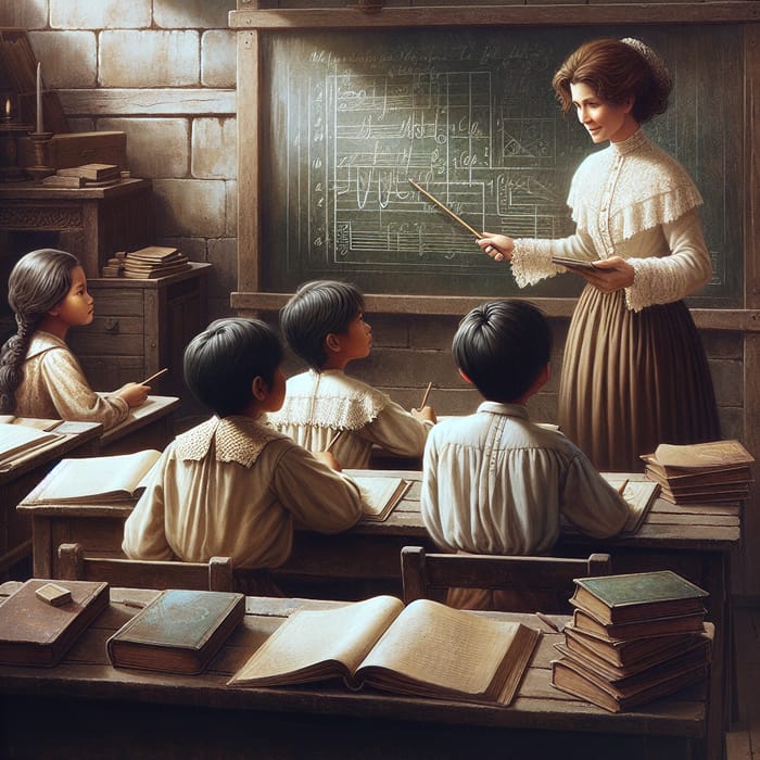 19th Century Classroom in the Philippines: Teacher with Children