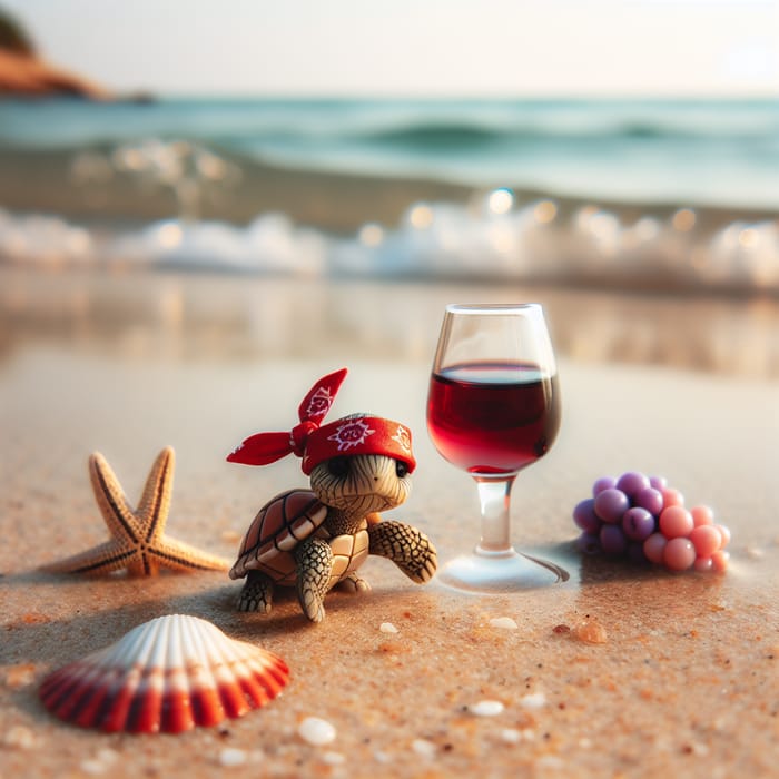 Turtle Enjoying Wine on Beach