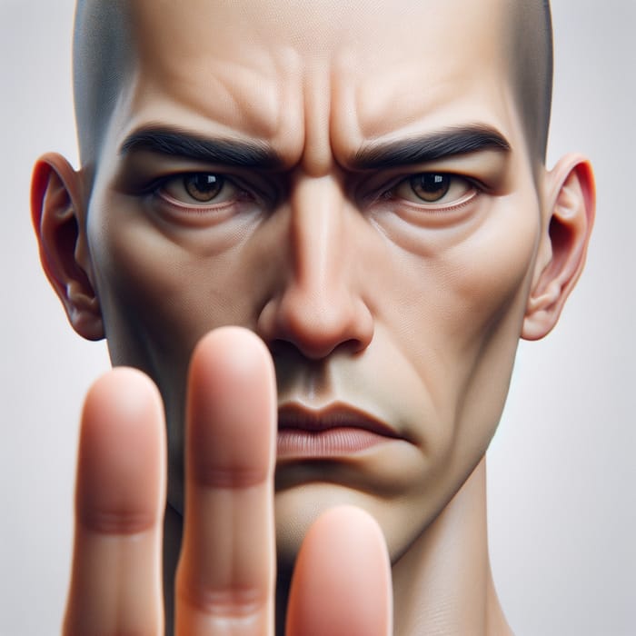 Angry Face Realistic Portrait Denying Gesture Close-Up