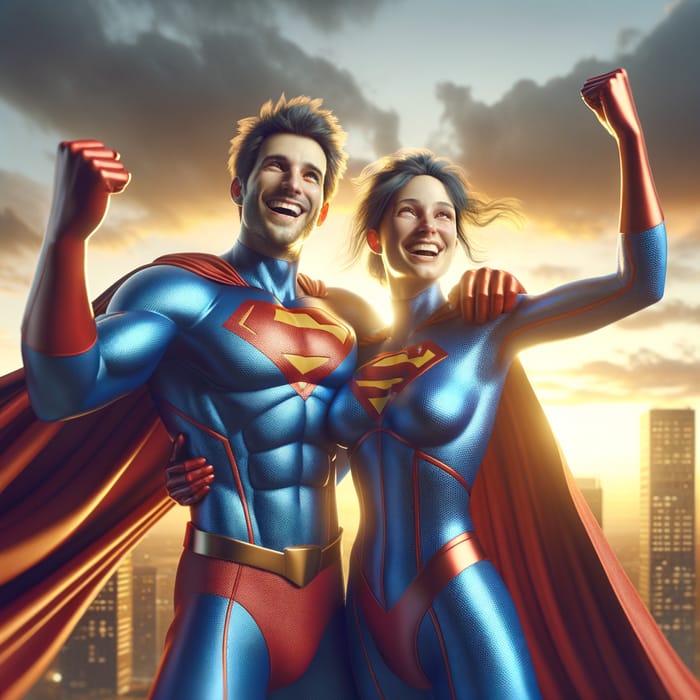 Happy Allies: Realistic Image of Joyful Superhero Partners