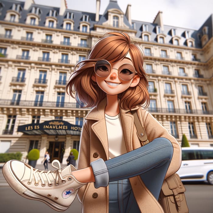 Creating Pixar-Style Image: Smiling Girl in Paris with Hotel Les Invalides Background