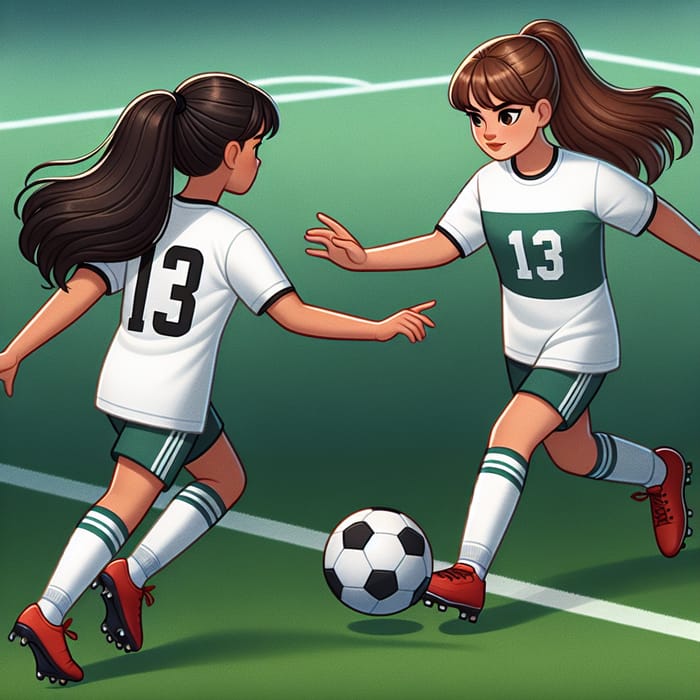 Brown Haired Girl Passes to Brunette Teammate in Soccer Game - Goal Assist