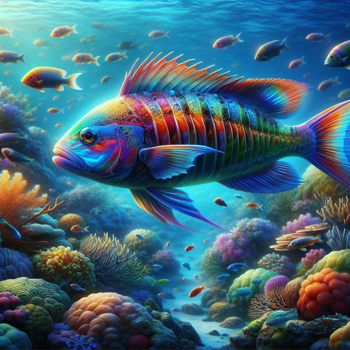Detailed Undersea Fish Drawing: Multicolored Beauty and Marine Life