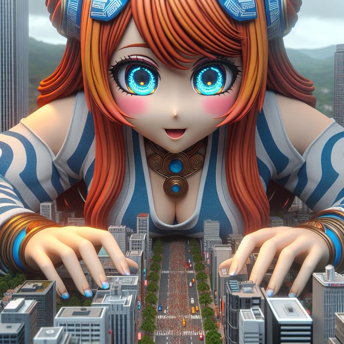 Giantess Nami: Enormous Female Overlooking Sprawling City