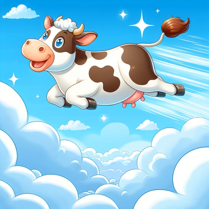 Flying Cow Soaring High - Joyful and Free Sky Art