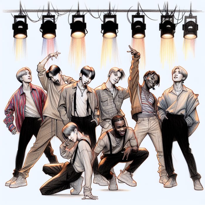 BTS Drawing: Talented Male Performing Artists | Dynamic Stage Performance
