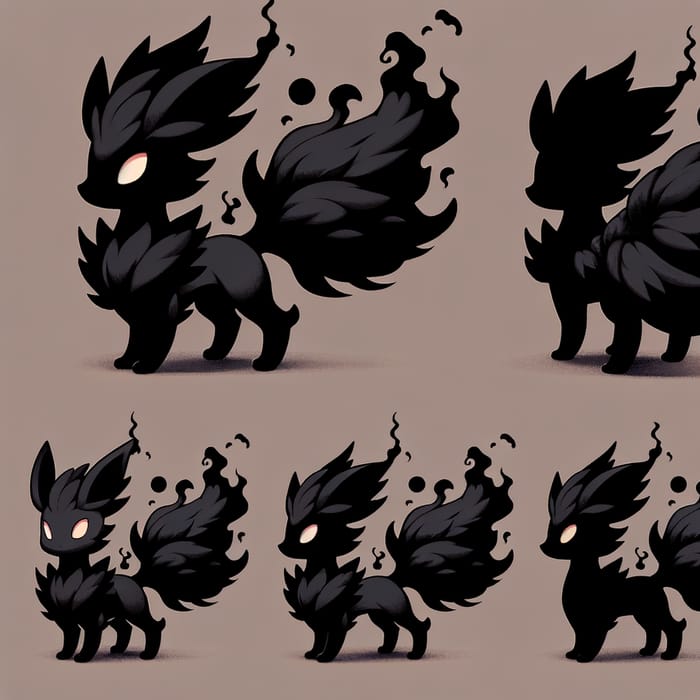 2D Dark & Ghost-Type Vulpix-Like Creature in Multiple Poses