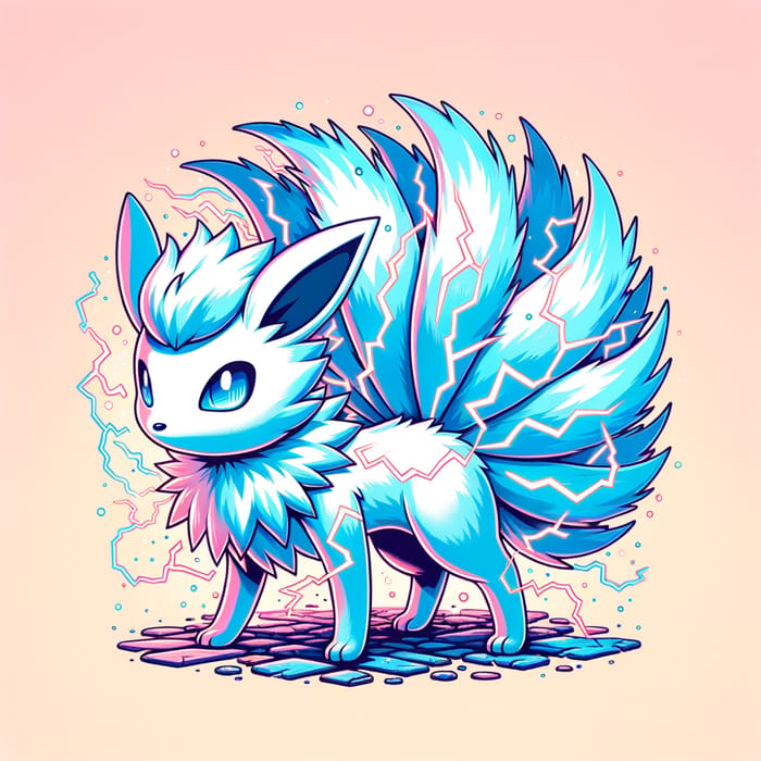 2D Electric Ghost Fox Creature Illustration in Fierce Poses