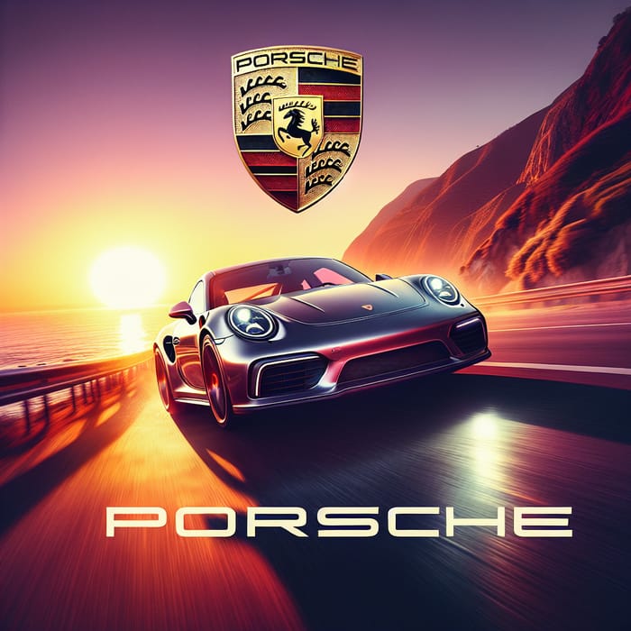 Luxury Porsche Sports Car Racing Along Coastal Highway
