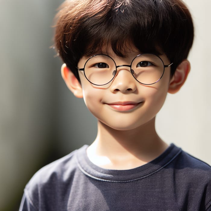 Confident Young Asian Boy with Round Glasses