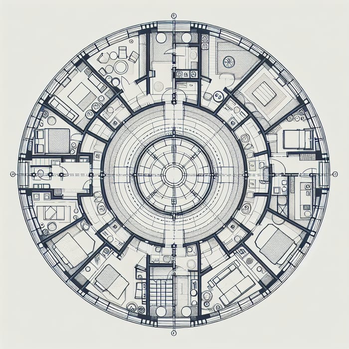 Circular Floor Plan Design: Symmetrical Layout & Room Distribution