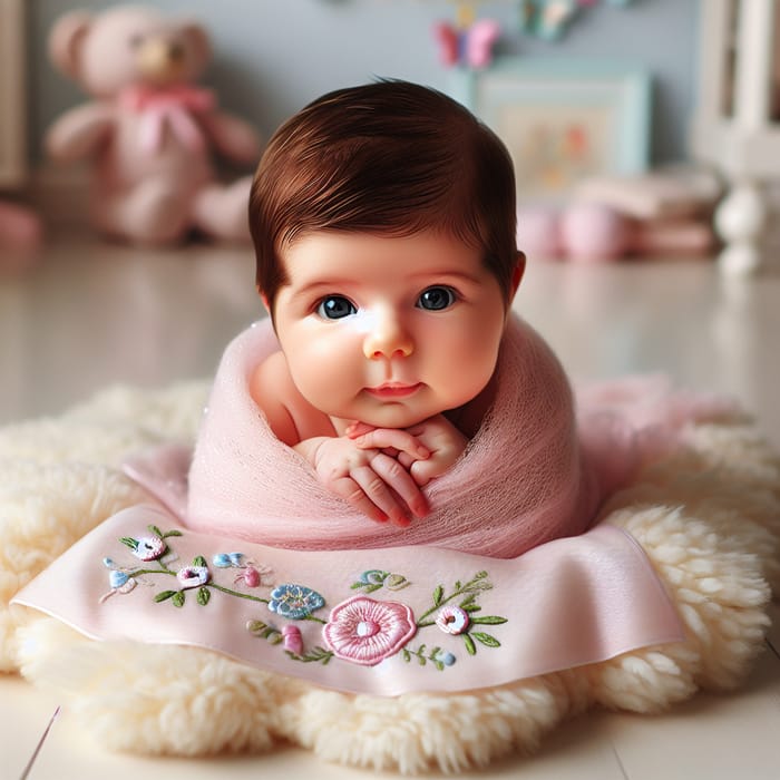 Beautiful Baby Girl Portrait on Pink Blanket