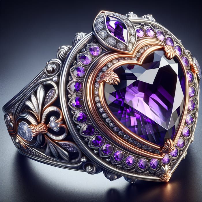 Ottoman Empire Inspired Amethyst Heart Ring - Antique Jewelry Design