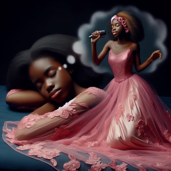 Dreamy Midnight Hours: Girl Singing In Vivid Pink Gown