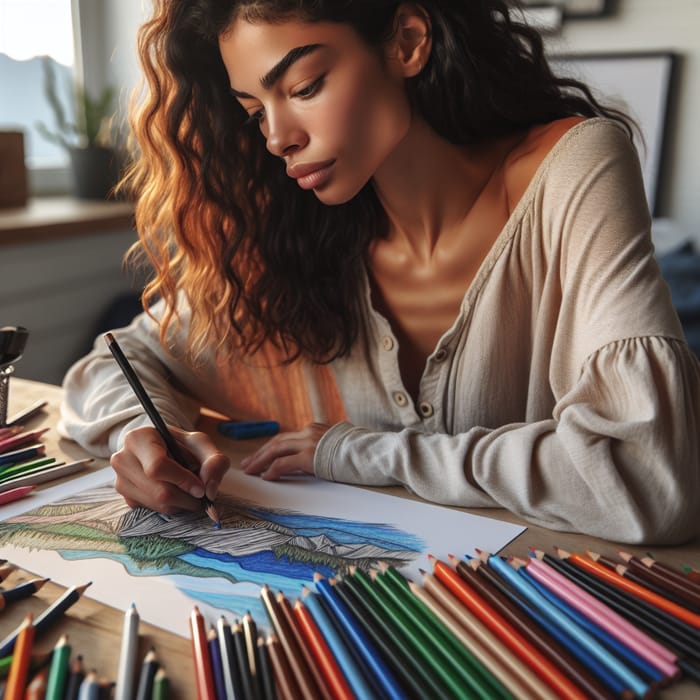 Nomopa: Young Woman Drawing Landscape Masterpiece