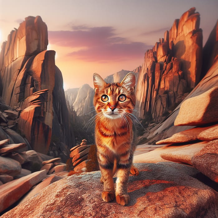 Fearless Rock Cat: The Tabby Explorer in Nature's Grandeur