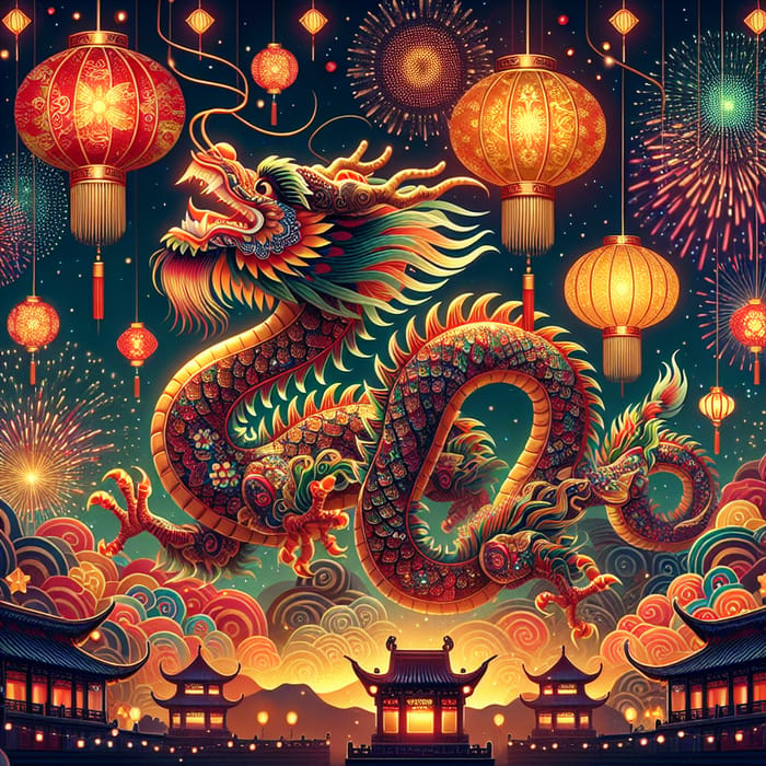 Chinese New Year Dragon Festive Illustration
