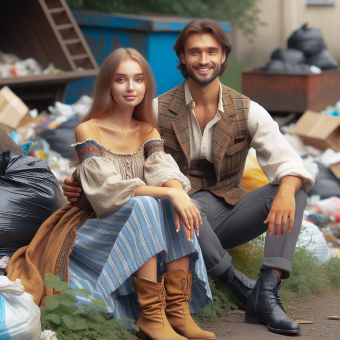 Contrast in Love: Elegant Man with Slavic Woman in Trash