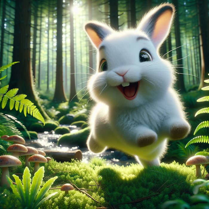 Cute Happy Rabbit Playing in Enchanting Forest