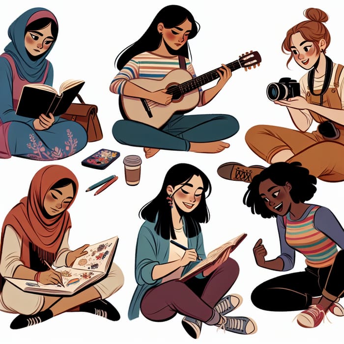 Diverse Girls Embracing Various Activities | Multicultural Illustration