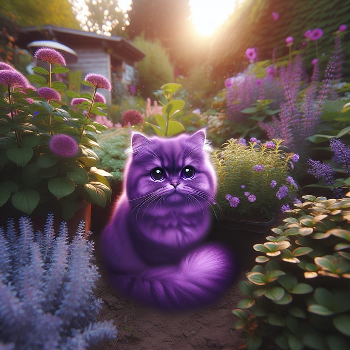 Splendid Purple Cat in Enchanting Garden | Magical Exuberance